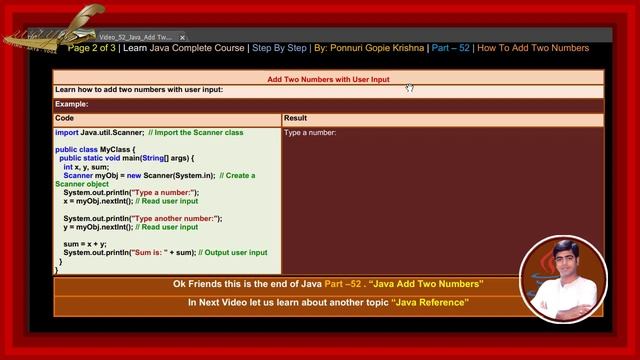 Learn Java Complete Course | Step By Step | Add Two Numbers | By: Ponnuri Gopie Krishna | Part – 52 смотреть онлайн