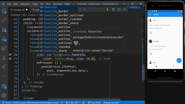 How to build a TWITTER Clone app w/Flutter - #12 - Like a Post w/ Firestore and Firebase Functions смотреть онлайн