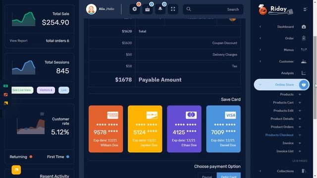 Restaurant Bootstrap Admin Template with RTL Dark Theme смотреть онлайн