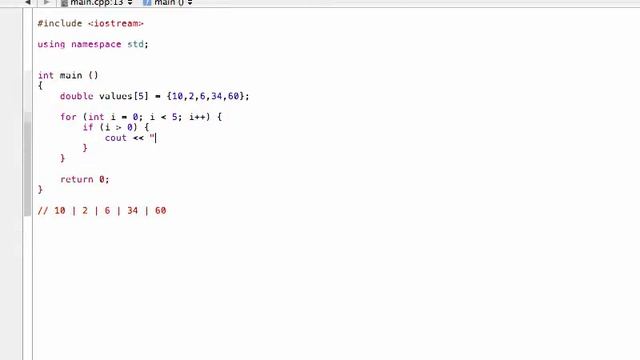 Inserting element separators when displaying array values (C++ programming tutorial) смотреть онлайн