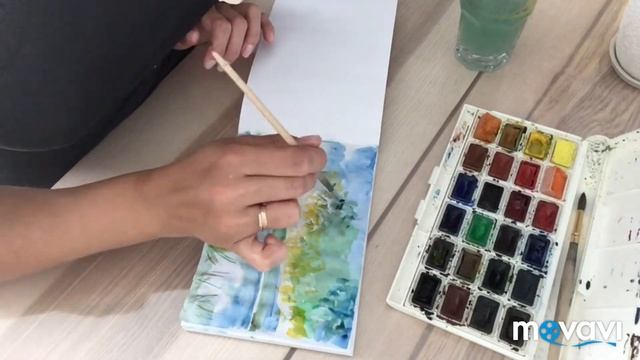 ЛЕТНИЙ ПЕЙЗАЖ АКВАРЕЛЬЮ. Я РИСУЮ. смотреть онлайн