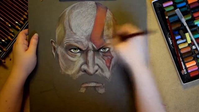 Набросок Кратоса (God of War 4) пастельные карандаши Derwent смотреть онлайн