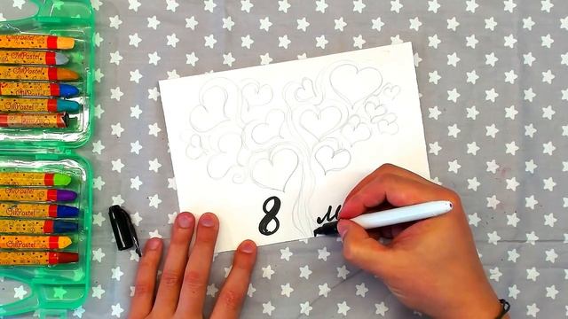 Дерево из СЕРДЕЧЕК на 8 марта / рисуем открытку смотреть онлайн