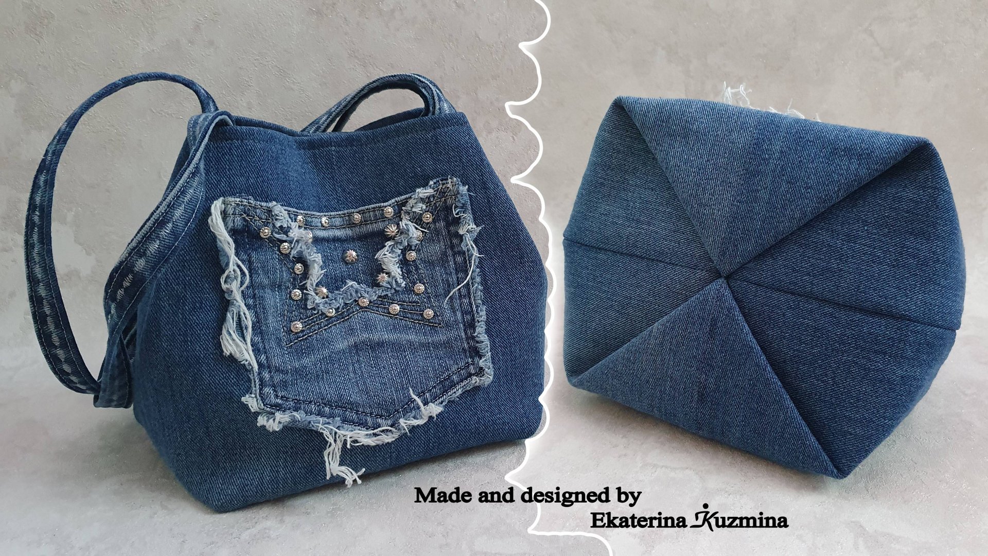 Шьём несложную джинсовую сумку. Применяем карманы и рванину.