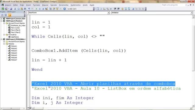 Excel 2010 VBA Preencher combobox com dados da planilha em ordem alfabética смотреть онлайн