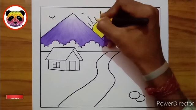 Scenery Drawing / Simple Landscape Scenery Drawing / How to Draw Beautiful Landscape Scenery смотреть онлайн