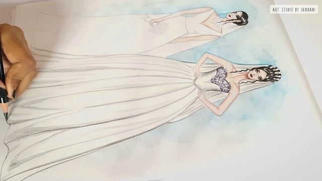 How to draw Wedding Gowns | White fabric wedding gowns Tutorial | Fashion Illustration смотреть онлайн