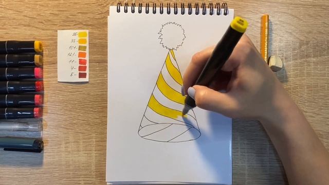 Как нарисовать колпак карандашом и скетч маркерами | Рисунок для детей, поэтапно и легко смотреть онлайн