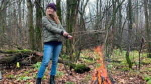 Хачапури на костре | Пикник в прохладном осеннем в лесу | 4К relax