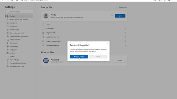 How to remove profile and change profile name from Microsoft edge