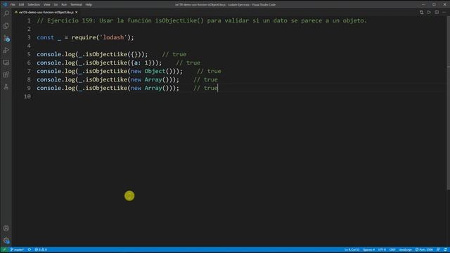 Lodash Ejercicio 159: Usar la Función isObjectLike() para Validar Si un Valor es un Objeto смотреть онлайн