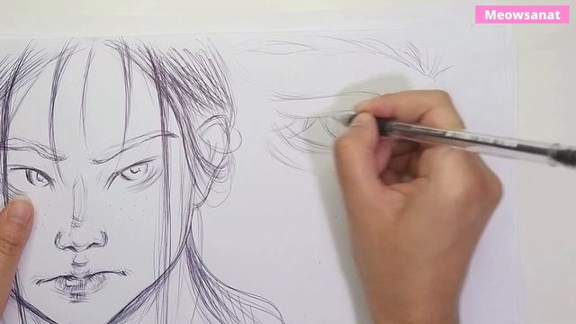 🔴USING BLACK BALLPOINT PEN - Cool female face drawing | How to draw a face смотреть онлайн