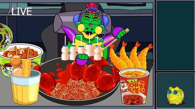 Mukbang Animation ASMR - 애니먹방 | FNAFSB Animation | Monty Vs Fire Spicy Noodle , Korean Food