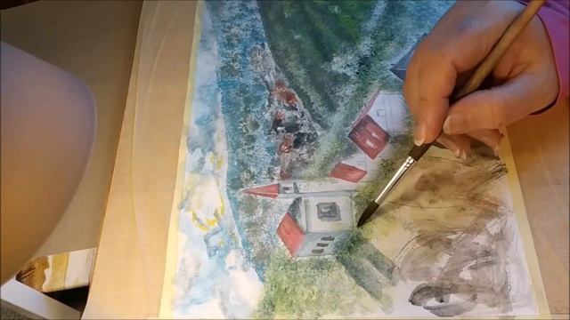 Как нарисовать горный пейзаж. Часть 2. Гуашь. смотреть онлайн