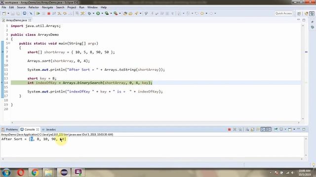 How to use binarySearch(short[] a, int fromIndex, int toIndex, short key) method of Arrays? смотреть онлайн