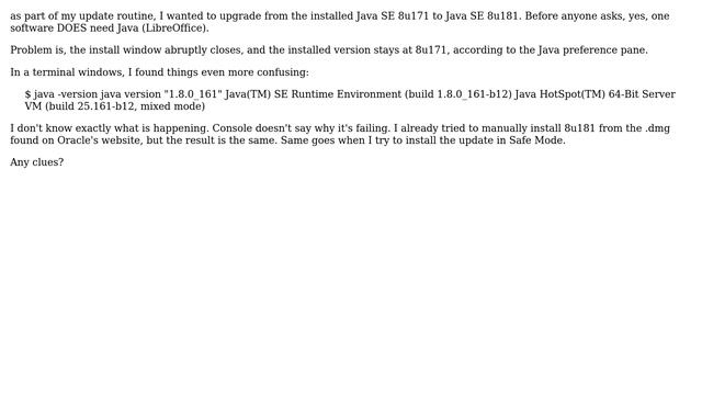 Apple: Can't update to Java SE 8u181 from 8u171 on El Capitan смотреть онлайн