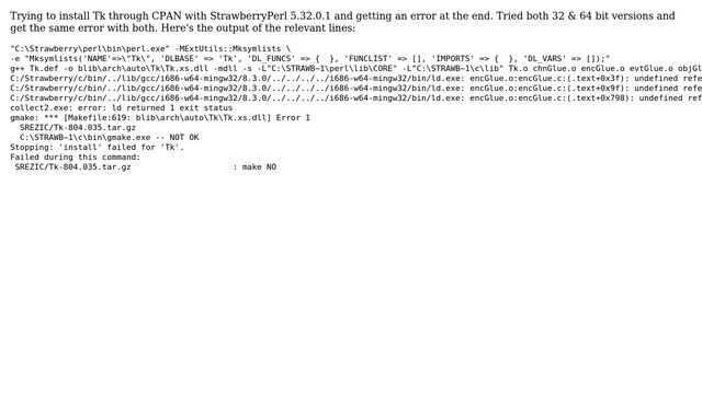 DevOps & SysAdmins: StrawberryPerl 5.32.0.1 & Tk CPAN error: Undefined reference to MAX смотреть онлайн