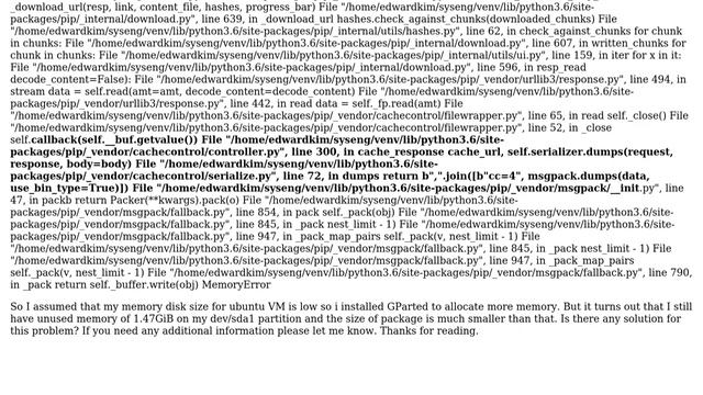 'MemoryError' when trying to install a python package in ubuntu смотреть онлайн