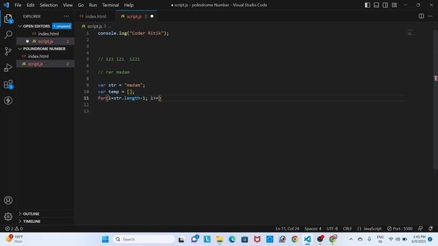 How to check given number or string is palindrome or not | Palindrome Number | Coder Ritik смотреть онлайн
