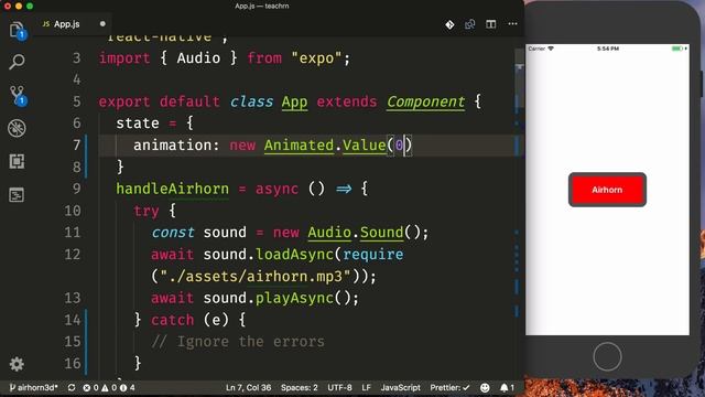 Create a 3D Animated Airhorn Button in React Native смотреть онлайн