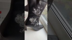 Сапоги зимние женские на каблуке, с вышивкой на голенище. 38-38,5 р.