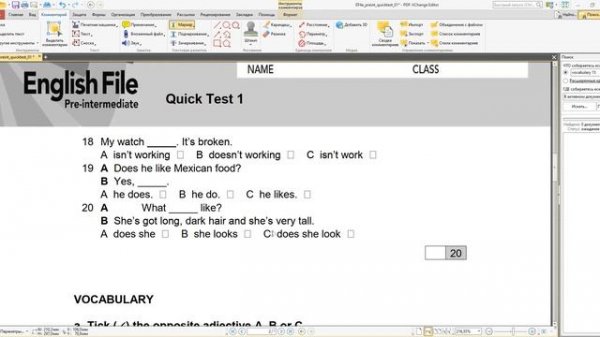 English File 4e Quick Test #1 - Present Simple vs Present Continuous Past Simple Pre-Intermediate