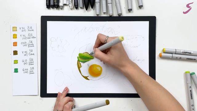 Рисунок.Разворот скетчбука. Завтрак маркерами-1