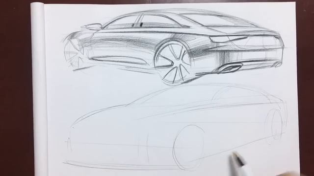 Car design sketch with pencil and pen смотреть онлайн