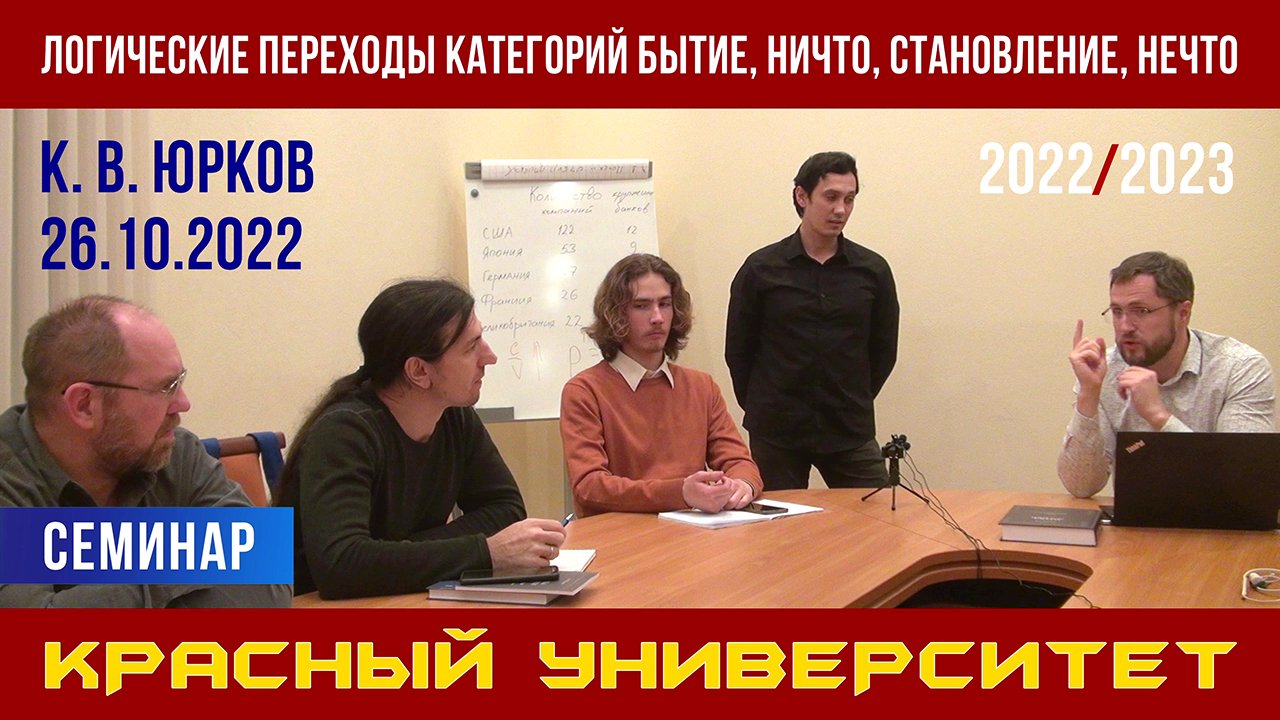 Логические переходы категорий бытие, ничто, становление, нечто. К. В. Юрков. 26.10.2022. смотреть онлайн