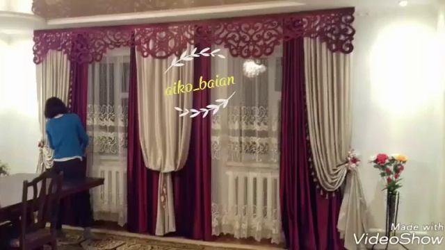 Ламбрекен. Штор и подхват из бархата . Бордовый Очень боготый цвет смотреть онлайн