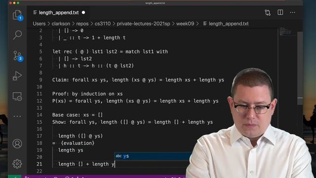 Example Proof: List Length and Append | OCaml Programming | Chapter 6 Video 29 смотреть онлайн
