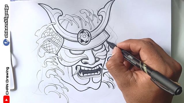 how to draw a samurai mask tattoo -tattoo drawing model смотреть онлайн