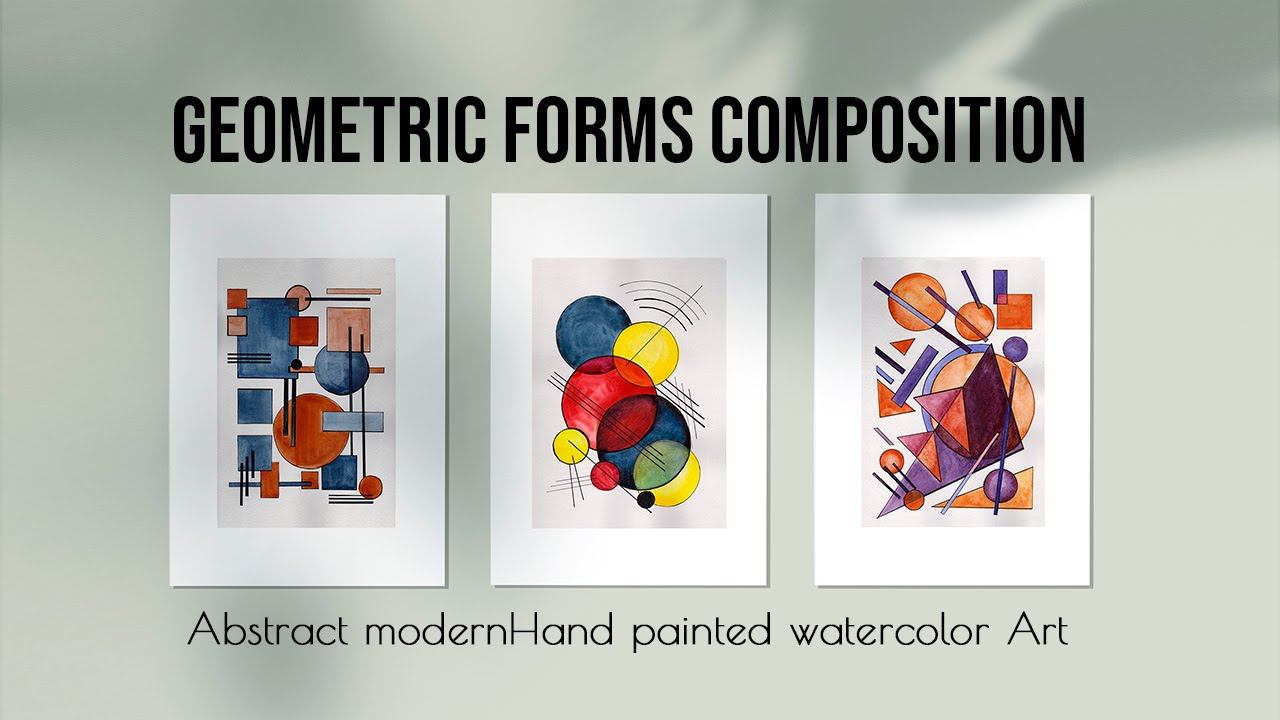 Abstract Simple Geometric Forms Composition. Hand painted watercolor modern Art. смотреть онлайн