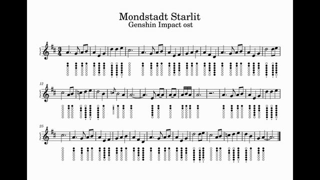 mondstadt starlit (genshin impact ost) | tin whistle sheet music w/ tabs смотреть онлайн