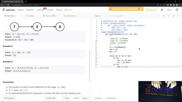 ASMR Leetcode #2 : Add Two Numbers, Easy to Understand Python solution смотреть онлайн