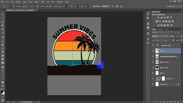 Summer Vibes Retro Vintage T-Shirt Design for Printify in Photoshop Tutorial смотреть онлайн