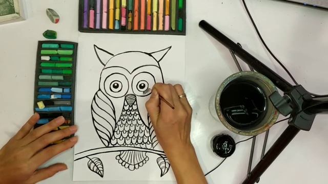 Рисуем птицу сову дудлинг , графика , зентангл смотреть онлайн