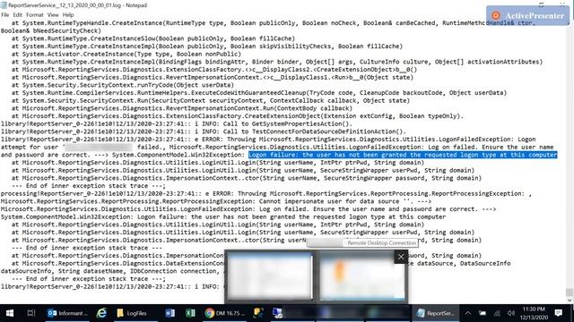 SSRS Windows Logon Failure. User has not been granted the requested logon type at this computer... смотреть онлайн