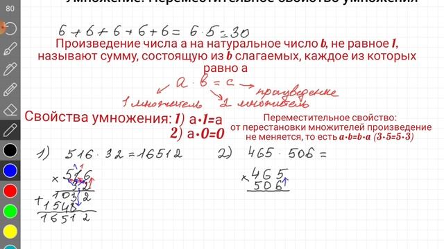Умножение. Переместительное свойство умножения, 5 класс смотреть онлайн