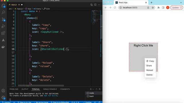 Create Custom Right Click Menu using ReactJS | Ant Design Dropdown Context Menu Tutorial смотреть онлайн