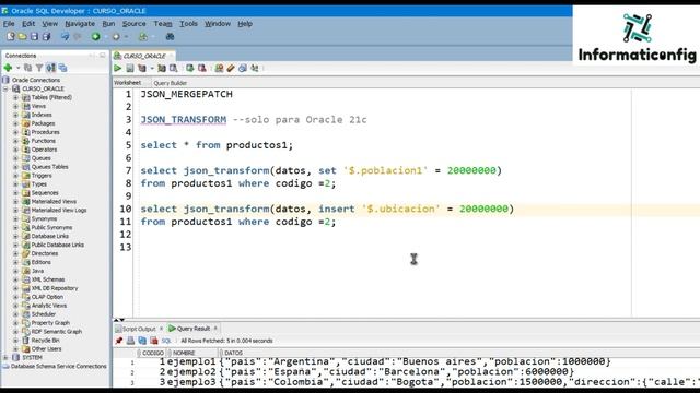 Curso de Oracle PLSQL en español desde cero | JSON_TRANSFORM [ SET, INSERT ] (video 70) смотреть онлайн
