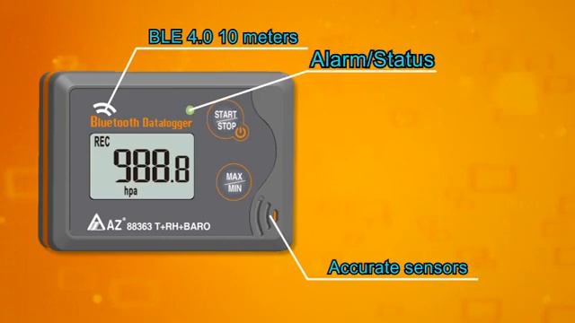 Термологгер температуры, влажности, давления AZ Instrument AZ-88363 многоразовый с Bluetooth смотреть онлайн