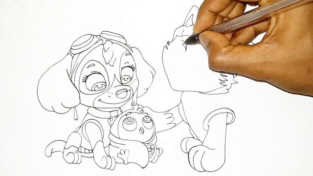 How To Draw Sky & Everest Rescue penguin From Paw Patrol / Cartooning cute drawings смотреть онлайн
