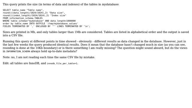 Databases: Does INFORMATION_SCHEMA always contain up-to-date metadata? смотреть онлайн