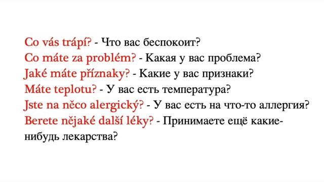 Полезные слова и фразы на чешском. У врача. U doktora. Čeština pro cizince. Чешский язык смотреть онлайн