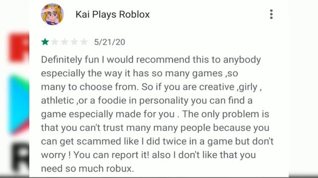 Roblox GOOGLE PLAY STORE REVIEWS смотреть онлайн