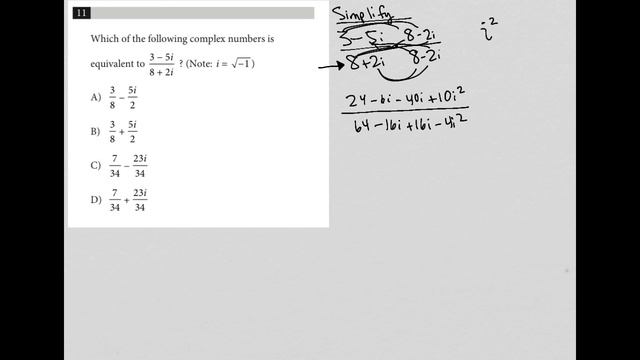 Which of the following complex numbers is equivalent to 3-5i / 8+2i ? (Note: i = square root -1) смотреть онлайн