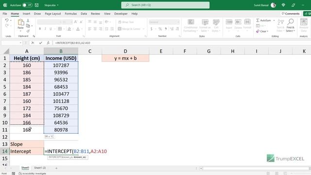 Calculate Slope and Intercept in Excel (Formula + Scatter Chart Technique) смотреть онлайн