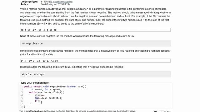 Java Practice It || 6.3 negativeSum || file processing, scanner, Boolean method смотреть онлайн