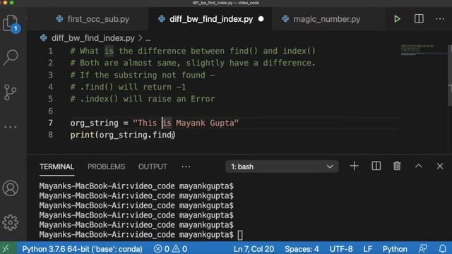 Code 59: Difference between find() and index() with Example | 365 Days of Code смотреть онлайн